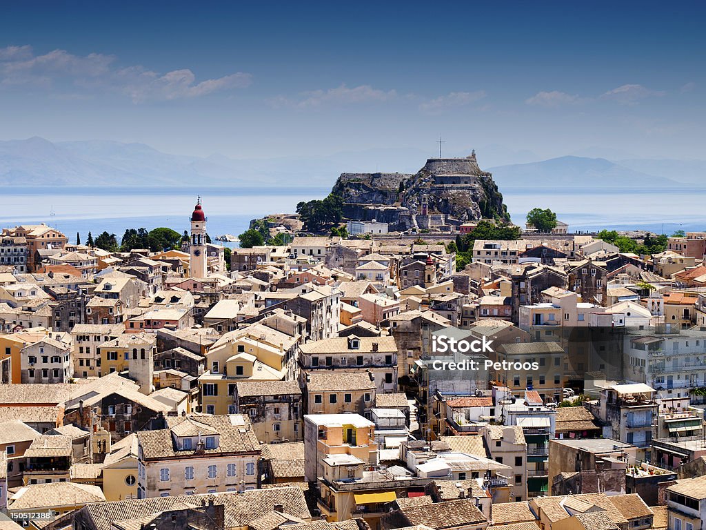 Aerial view of Corfu City during the day Panorama of the city of Corfu during the summer sunny day Architecture Stock Photo