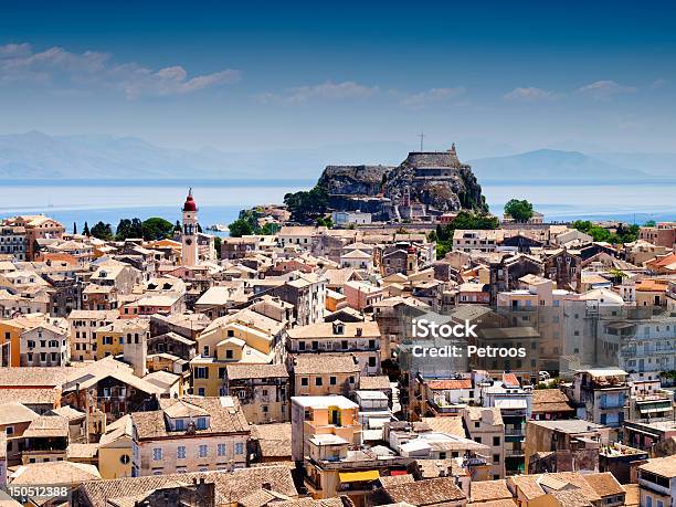 Aerial View Of Corfu City During The Day Stock Photo - Download Image Now - Architecture, Atlantic Ocean, Bay of Water