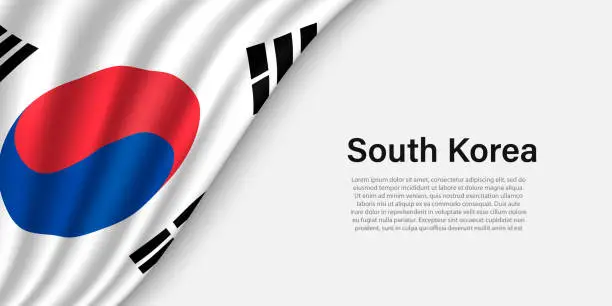 Vector illustration of Wave flag of South Korea on white background.