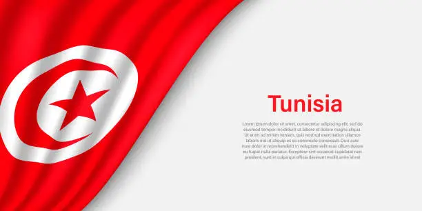 Vector illustration of Wave flag of Tunisia on white background.