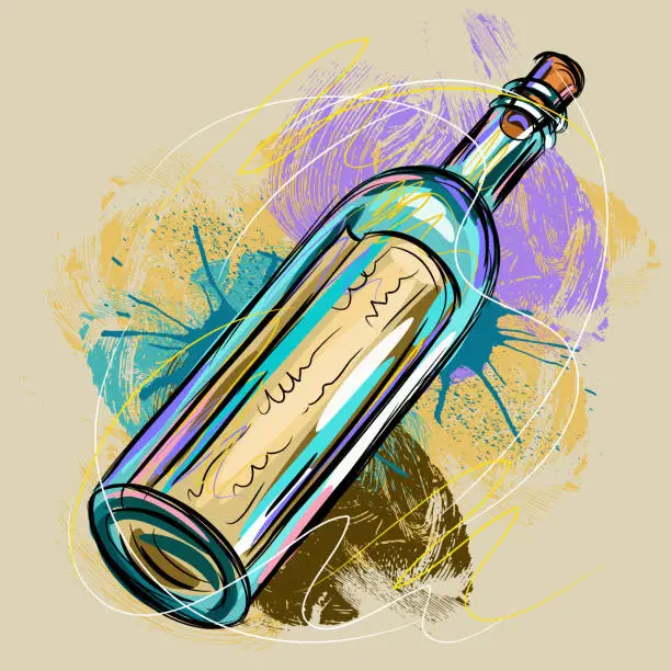 Vector illustration of Message in bottle