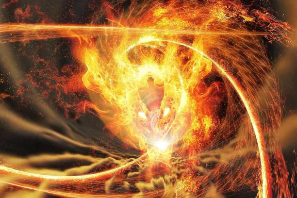 istock 3d illustration of a fire dragon swirling in an eerie sky 1505156029