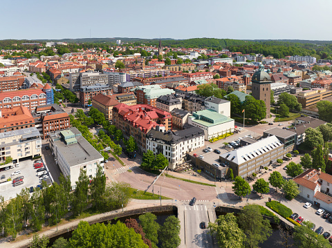 Aerial view of downtown Borås in the Västergötland province of Sweden in summer.