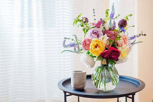 Image of beautiful bouquet on table indoors