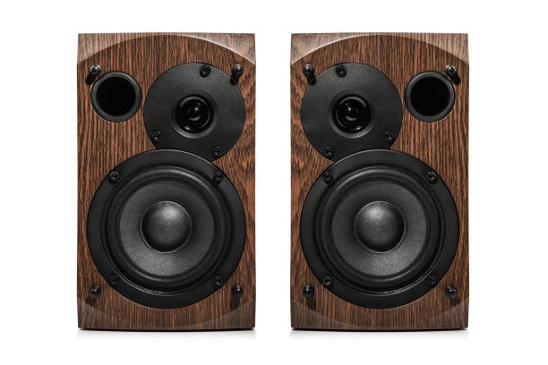istock Music speakers on white background. Audio technica. Bookshelf speaker system for home entertainment. 1505181565
