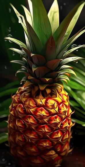 The captivating image showcases a perfectly ripe pineapple, exuding a vibrant and tropical allure. The pineapple stands tall with its spiky, golden-hued skin, inviting admiration and anticipation