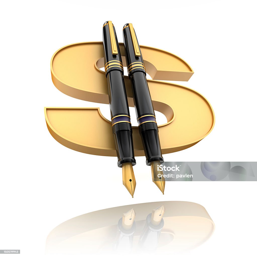 Financial agreement Dollar sign with two fountain pens. Isolated on white. 3d render Agreement Stock Photo
