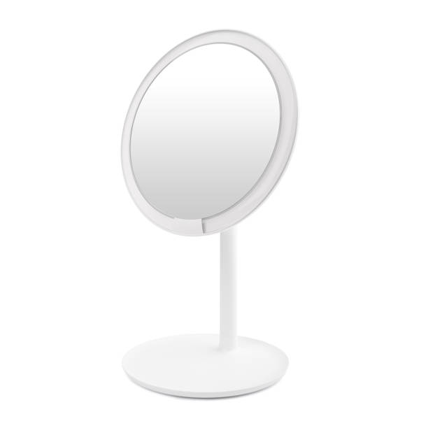 istock Makeup mirror isolated on white background. White illuminated mirror isolated on a white background. Desktop mirror for make-up. 1505205657