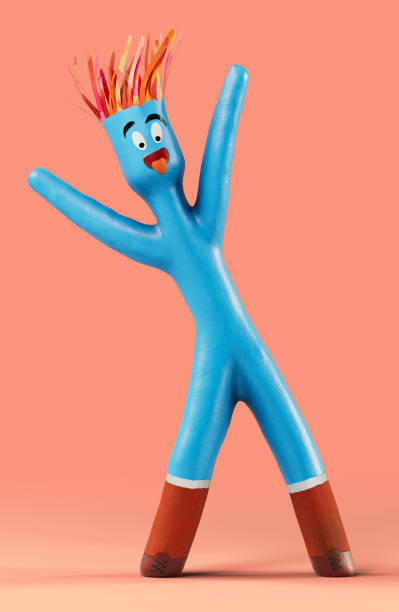 Air dancer inflatable tube man is waving arms on coloured background. Cartoon funny puppet with blowing wind for advertising and promotion, computer graphics, 3d digital object, computer graphic