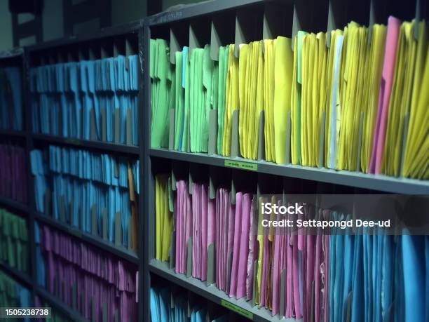 File Folders Evidence Archives Classify By Color Cabinet Storage Room Stock Photo - Download Image Now