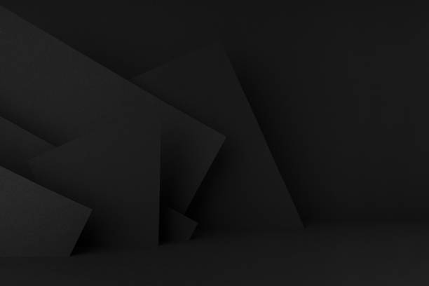 istock Modern dark black stage mockup with abstract geometric pattern of corners, edges and triangles as relief for presentation cosmetic products, goods, advertising, design in simple urban graphic style. 1505264469