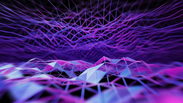 istock Dive into the virtual reality. Network connection, polygons and lines, dark purple, blue and pink colours. Abstract background 1505268369