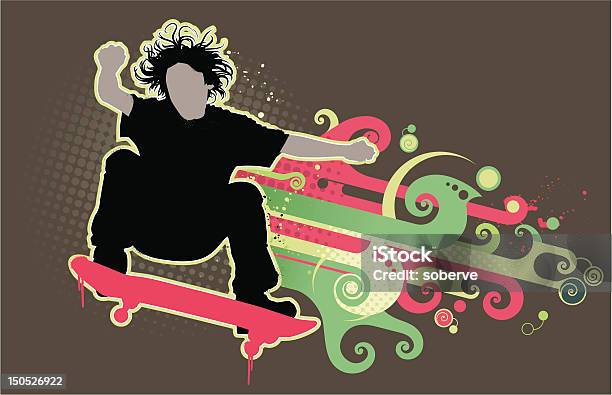 Skater In Midair - Immagini vettoriali stock e altre immagini di A mezz'aria - A mezz'aria, Acrobazia, Adolescente