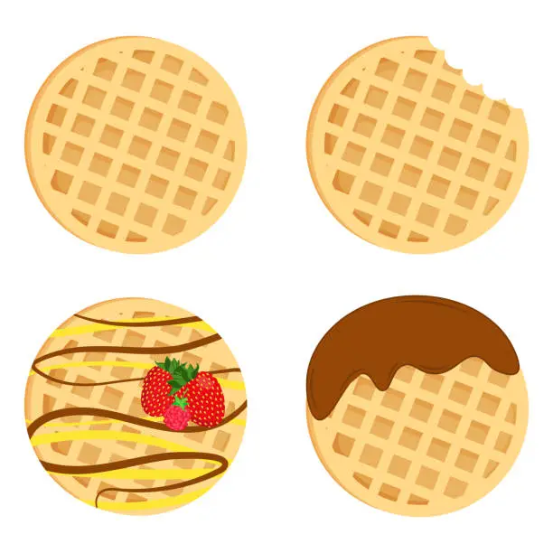 Vector illustration of Belgium round waffles set. Vector illustration