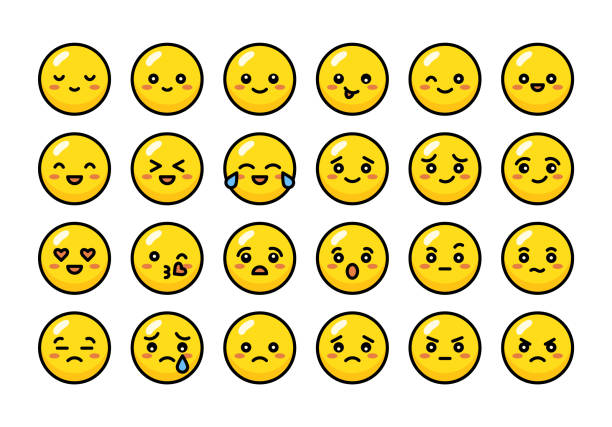 illustrazioni stock, clip art, cartoni animati e icone di tendenza di simpatiche facce emotive gialle. set di icone piatte colorate con emozioni e carattere diversi. emoticon gialle. - sadness depression smiley face happiness