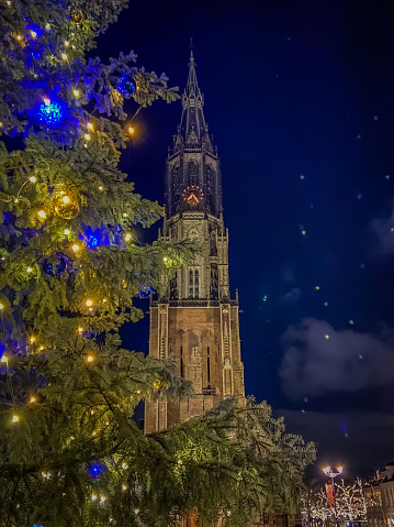 New Church in Delft behind the Christmas tree