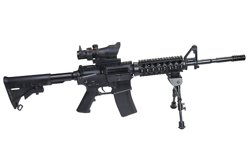 AR-15 assault rifle with bipod isolated on a white background