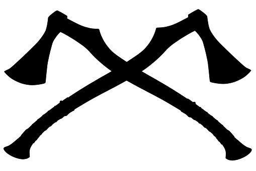 Crossed axes emblem. Crossed axes silhouette on white background.