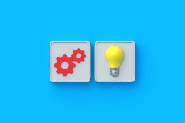 istock Innovation idea. Gear and electric bulb on buttons. Startup concept. Technological breakthrough. New production lines. Enterprises management. Business solution. Modern technology. 3d render 1505314841