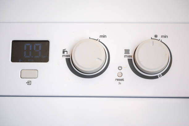 istock Close-up of knobs on a house heating boiler 1505320541
