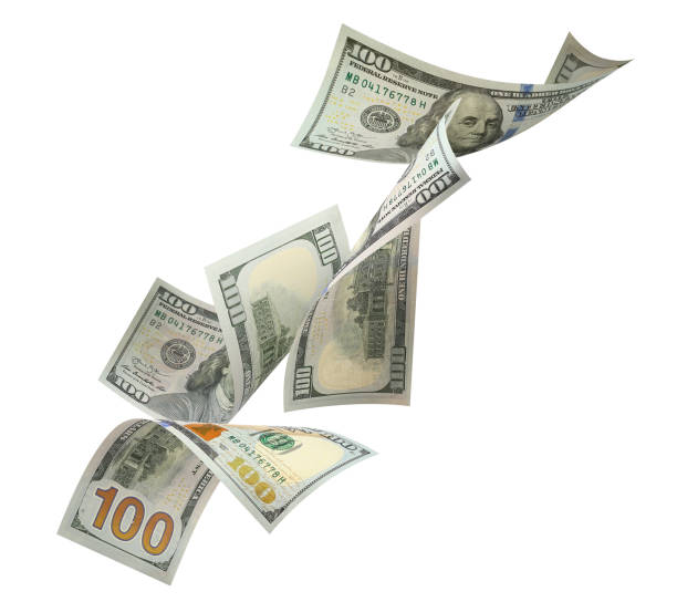 istock Flying 100 American dollars banknotes on white 1505323877