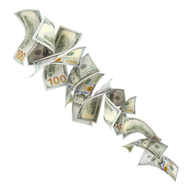 istock Flying 100 American dollars banknotes on white 1505324428