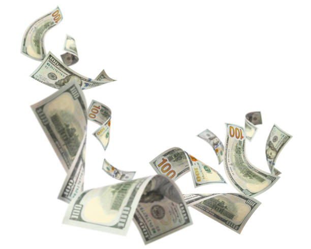 istock Flying 100 American dollars banknotes on white 1505325501