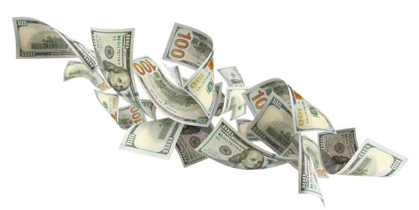 istock Flying 100 American dollars banknotes on white 1505326123