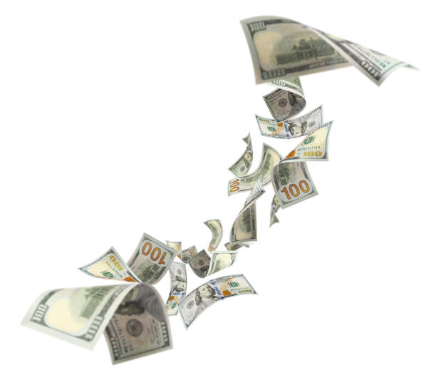 istock Flying 100 American dollars banknotes on white 1505326137