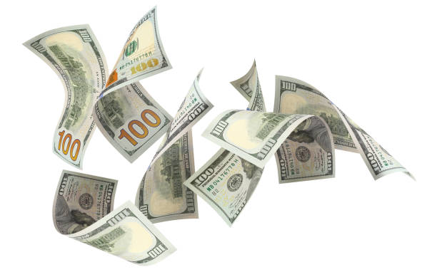 istock Flying 100 American dollars banknotes on white 1505326678