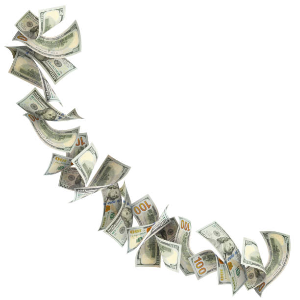 istock Flying 100 American dollars banknotes on white 1505326724