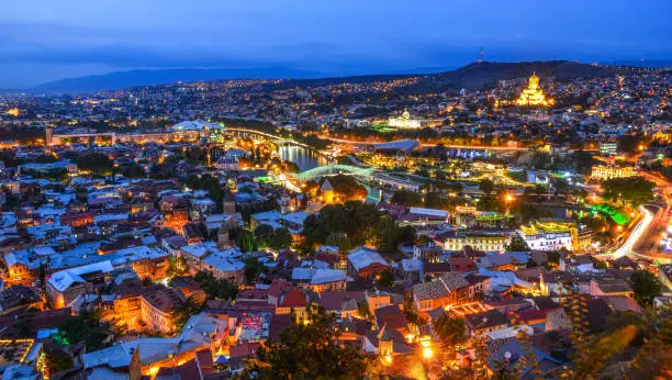Night view of Tbilisi, Georgia. Tbilisi is the cultural heart of Georgia, and has long been the crossroads between Europe and Asia.
