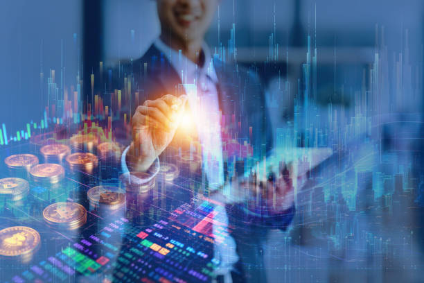 istock Financier analyzing financial and investment data ,business planning and strategy on blue background 1505344054