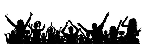 istock Happy crowd of people, silhouette. Cheerful adults and children. Vector illustration 1505347957