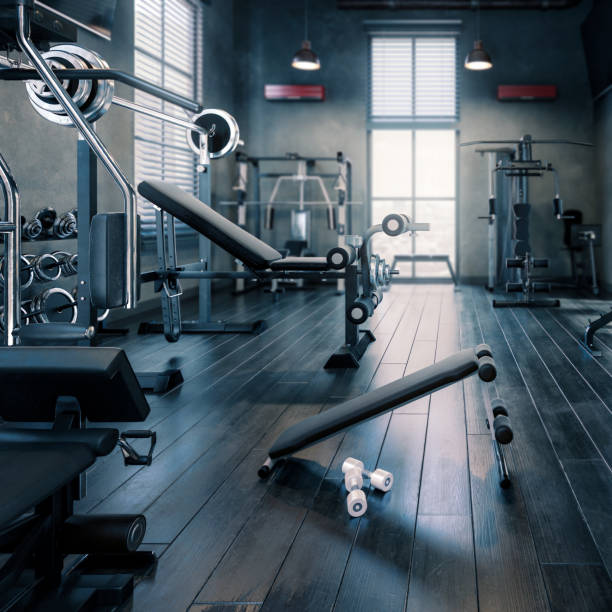 istock Body Building Gym Integrated Inside a Fitness Area (focus) - 3D Visualization 1505350463