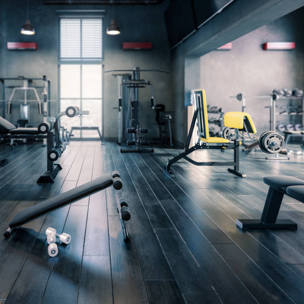 istock Body Building Gym Integrated Inside a Fitness Area (detail) - 3D Visualization 1505350788