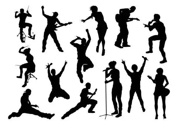 Vector illustration of Silhouette Rock or Pop Band Musicians