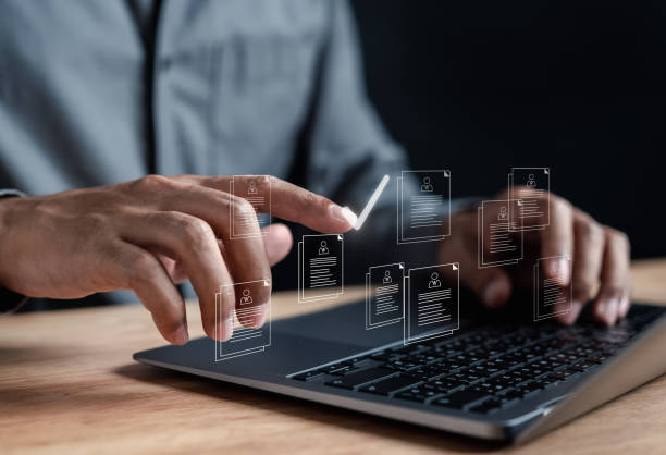 istock Human resources recruiting with online technology. unemployment finding job search for resume register job interview. HR and HRM for New Career. 1505376250
