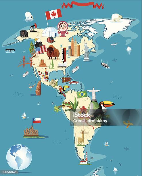 Kreskówka Mapa Ameryki - Stockowe grafiki wektorowe i więcej obrazów Kolumbia - Kolumbia, Ikona, Kanada