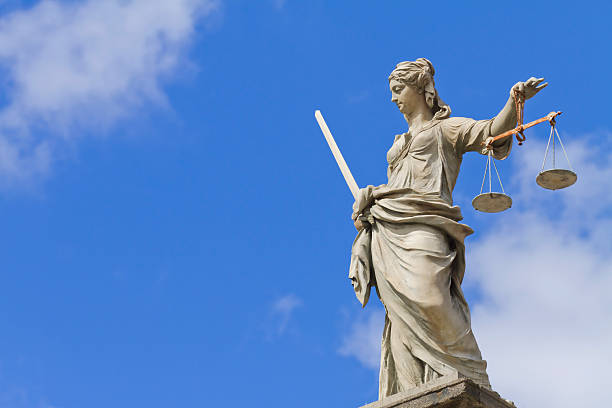 Scales of Justice Lady Justice statue in Dublin representing justice & equality. equal arm balance stock pictures, royalty-free photos & images