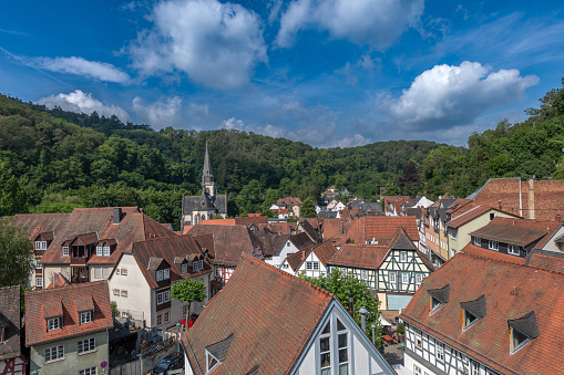 eppstein, germany-june 20, 2023: View from the castle ruins to the old town of Eppstein, Hesse, Germany