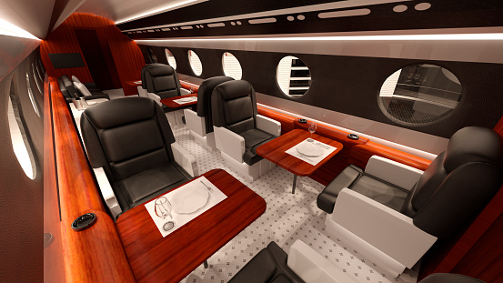 3D rendering of a private jet inside