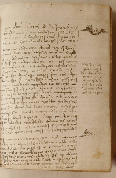 istock Manuscript, drawings, inscriptions, birds by Leonardo Da Vinci in the old book The Codice Sul Volo, by E. Rouveyre , 1943 1505474274