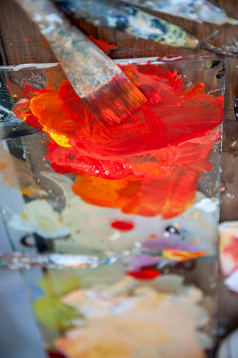 Close Up Shot of Artist Painting Palette