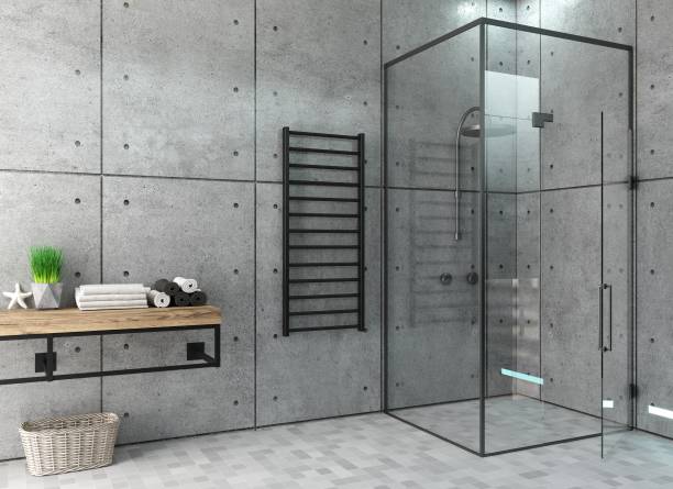 istock Modern dark glass shower room with led 1505479743