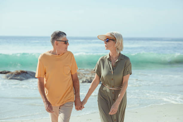 istock Affectionate senior couple on the beach 1505481946
