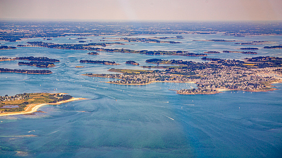 Morbihan Gulf from sky in french brittany between quiberon and La Trinité sur Mer