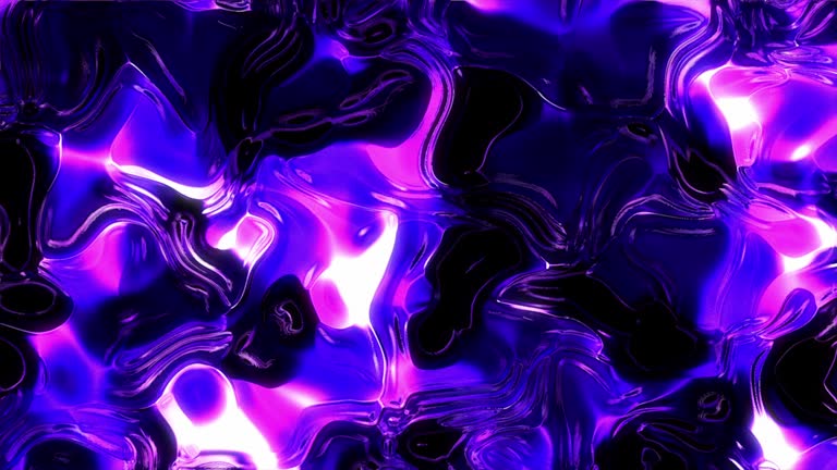 Dark abstract glowing background neon. Stylish 3D animation simple geometric shape,beautiful gradient texture,trendy colored purple blue fluid flow. Modern design of reflective surface, light movement (LOOPABLE)