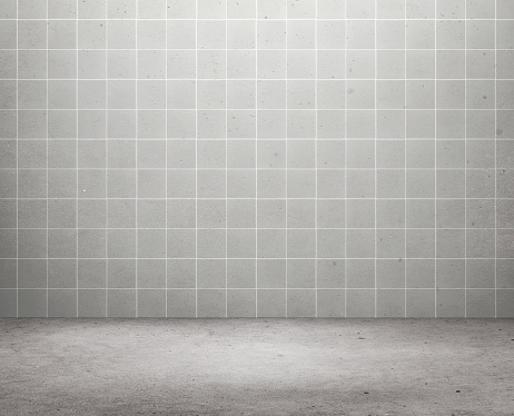 Empty room of cement floor with gray ceramic background