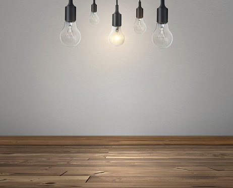 light bulbs interior decoration room white walls and wooden floors